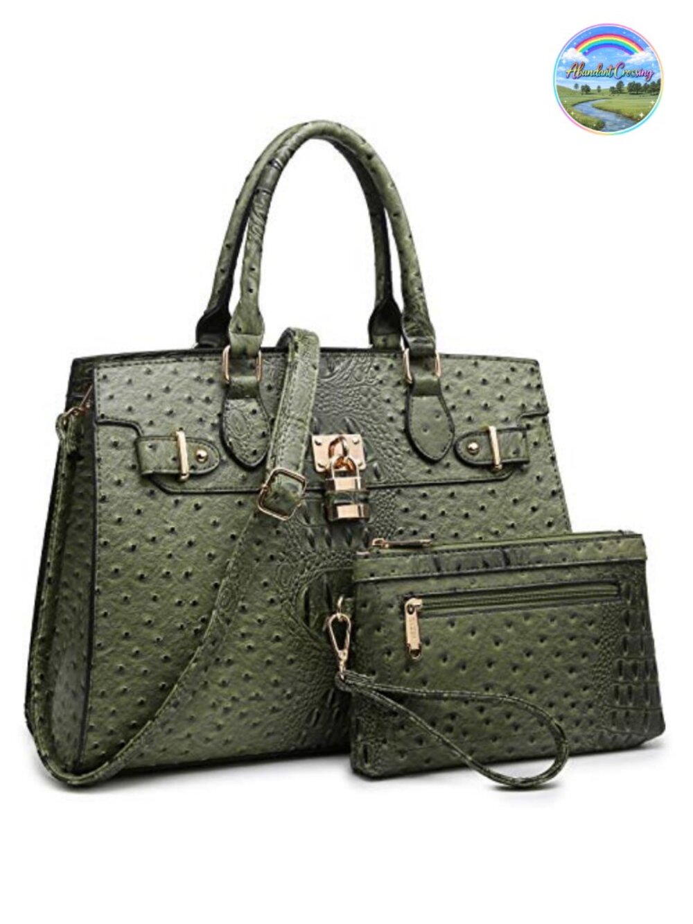 Vegan Leather Satchel Handbag with Matching Clutch and Shoulder Strap
